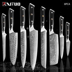 XITUO Damascus kitchen Knife 1-9PC 67 layers Japan Damascus steel Chef knife Sharp Sankotu Cleaver Boning Paring knife G10 handl - Wowza