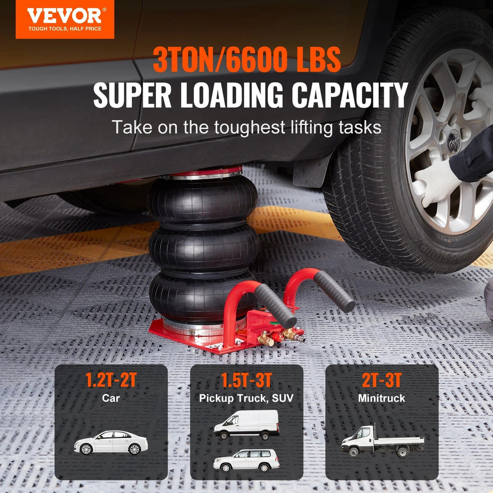 VEVOR Triple Bag Air Jack 3 Ton (6600 lbs) Capacity Portable Pneumatic Car Jacks Heavy Duty&Quick Lifting for Garage Car Repair