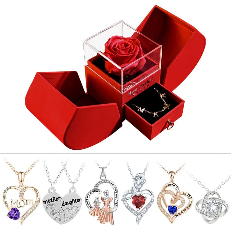 Gift for Women Eternal Rose Apple Gift Box /w Crystal Heart Necklace Love Soap Flower Jewelry Box for Valentine Wedding Birthday