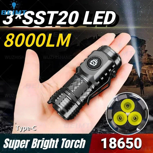 LED Flashlight 18350 Super Bright Torch Rechargeable USB Light Waterproof with CAP CLIP for Hiking Camping