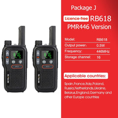 Retevis Mini Walkie Talkie Rechargeable Walkie-Talkie 2 pcs included PTT PMR446 Long Range Portable Two-way Radios For Hunting