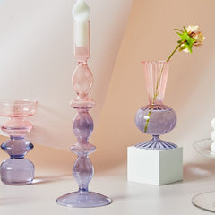 Floriddle Lilac Candle Holders Glass Candlestick holder for Wedding Table Centerpieces Nordic Vase Home Decoration Gift