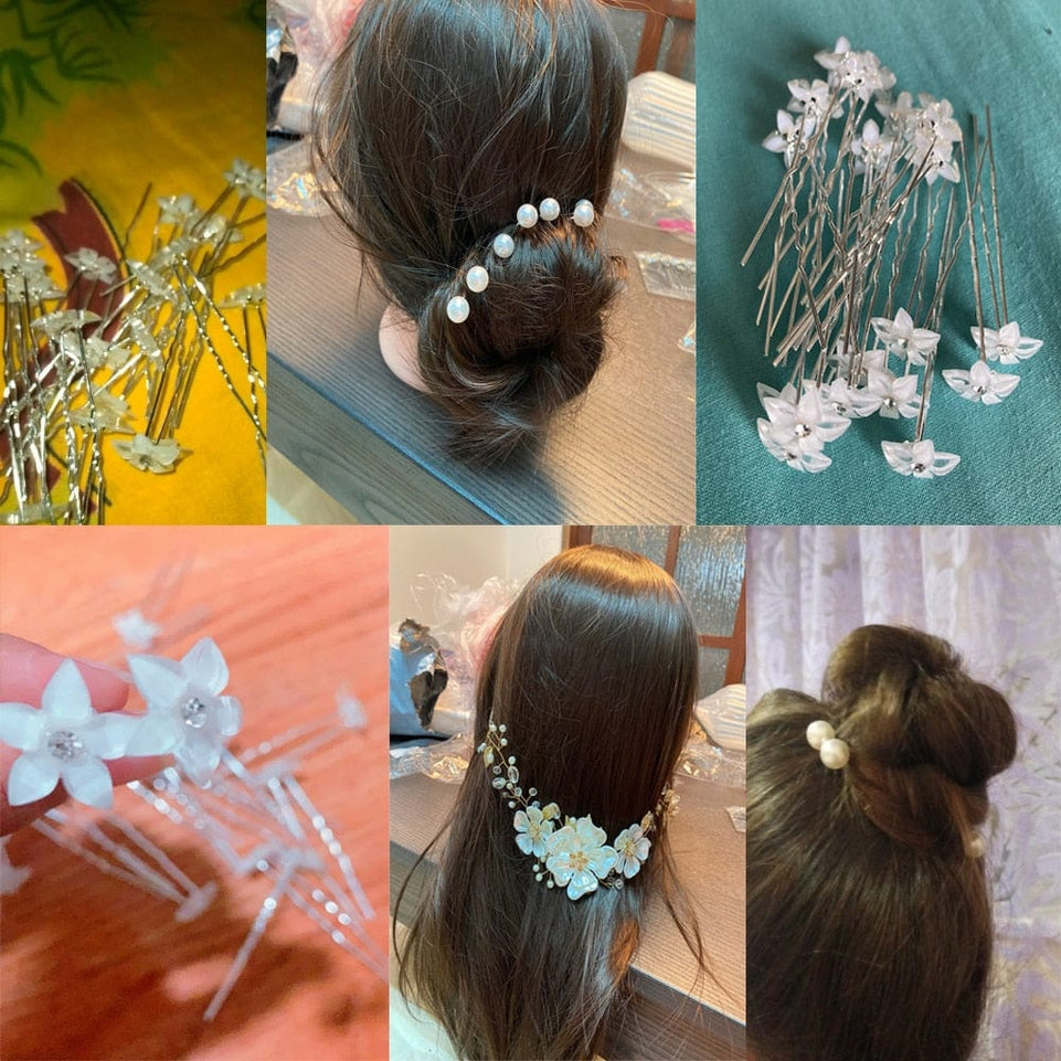 50/20 pcs/pack Women Flowers Hairpin Stick Wedding Bridal Crystal Flowers Hairpin U Shaped Hair Clip Hair Accessories