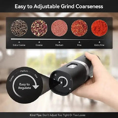 LED Automatic Operation Rechargeable Mill Electric Salt and Pepper Grinder Set with Charging Base