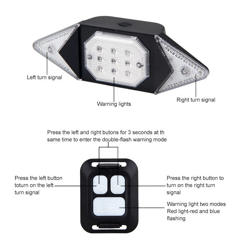 Smart Bike Light Wireless Remote Control Cycling Turning Signal Taillight USB Bicycle Rechargeable Rear Light LED Warning Lamp