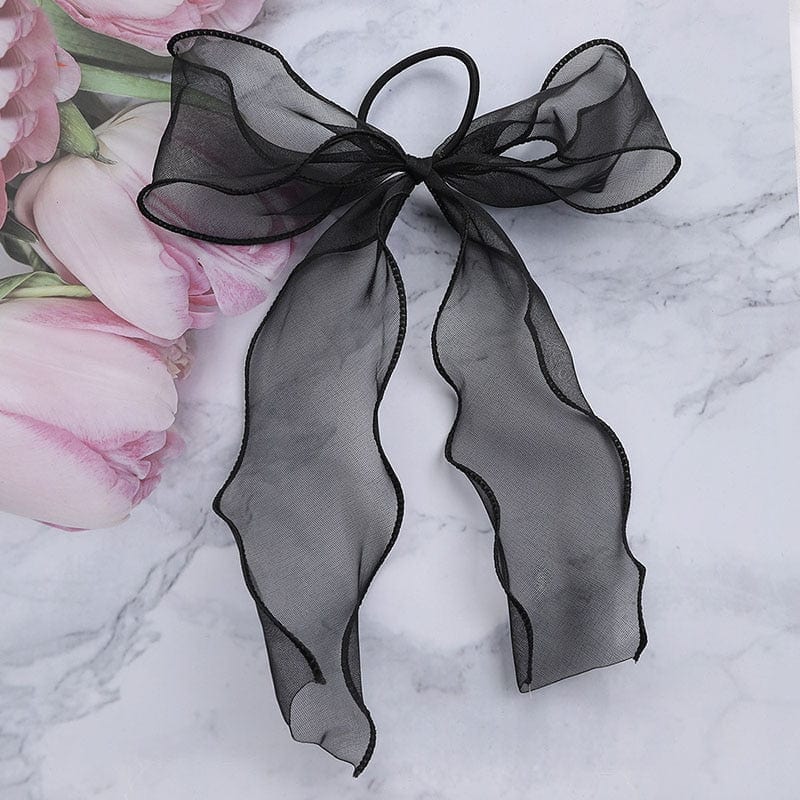 DIY Solid/Floral Print Bow Satin Long Ribbon Ponytail Scarf Hair Tie Scrunchies Women Girls Elastic Hair Bands Hair Accessories