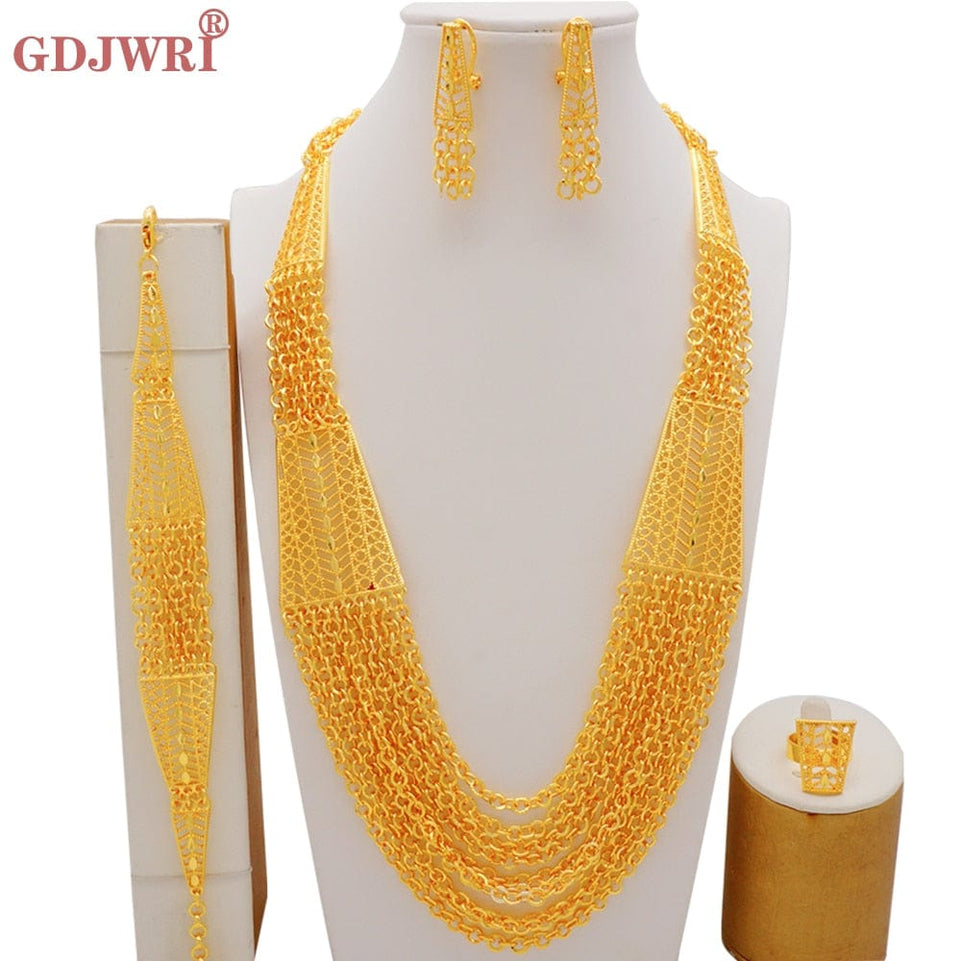 Dubai Jewelry Sets Gold Color Necklace & Earring Set For Women African France Wedding Party Jewelery Ethiopia Bridal Gifts