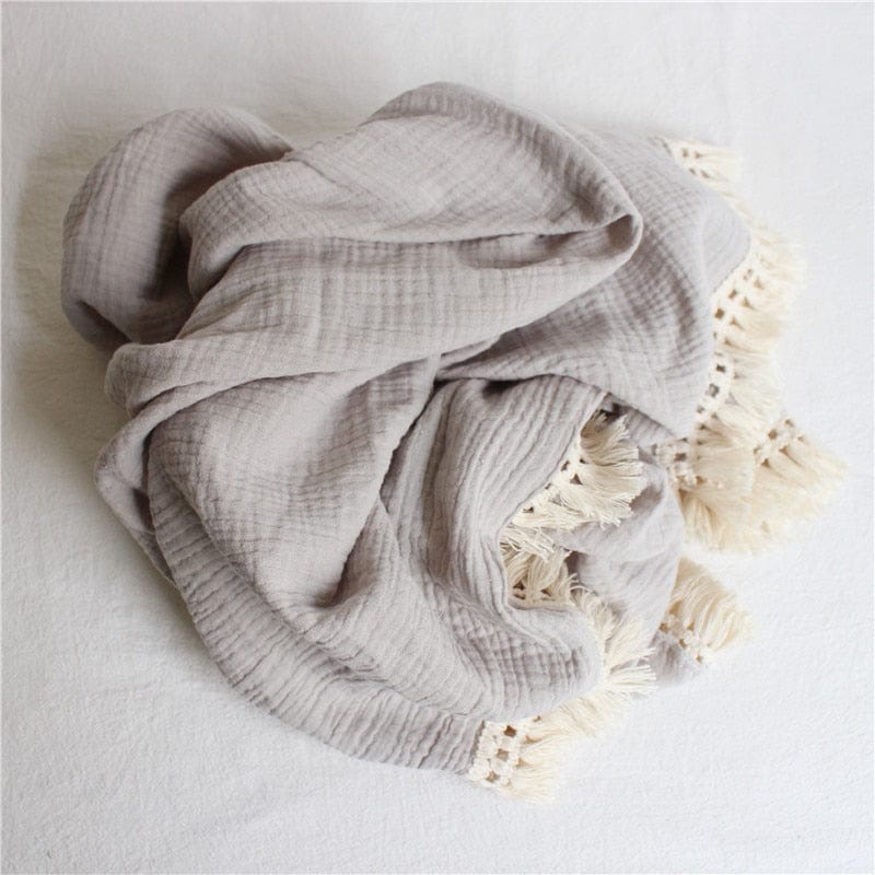 Muslin Cotton Baby Blanket Fringe 2 Layer Newborn Tassel Blankets Swaddle Warp Bed Baby Photography Props Newborn Bath Towel