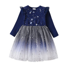 Kids Autumn Winter Dresses for Girls Star Sequins Princess Dress Girl Long Sleeve Party Vestidos Girls Dress Children Clothing