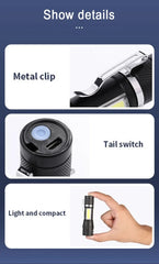 USB Rechargeable Mini Flashlight COB+XPE Portable Built-in Battery Zoomable Small Torch 3 Mode Camping Emergency Flashlights