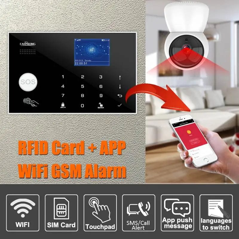 Wifi Home Alarm System 433MHz Home Burglar GSM  Alarm Wireless Wired Detector RFID Touch Keyboard Temperature Humidity Alexa