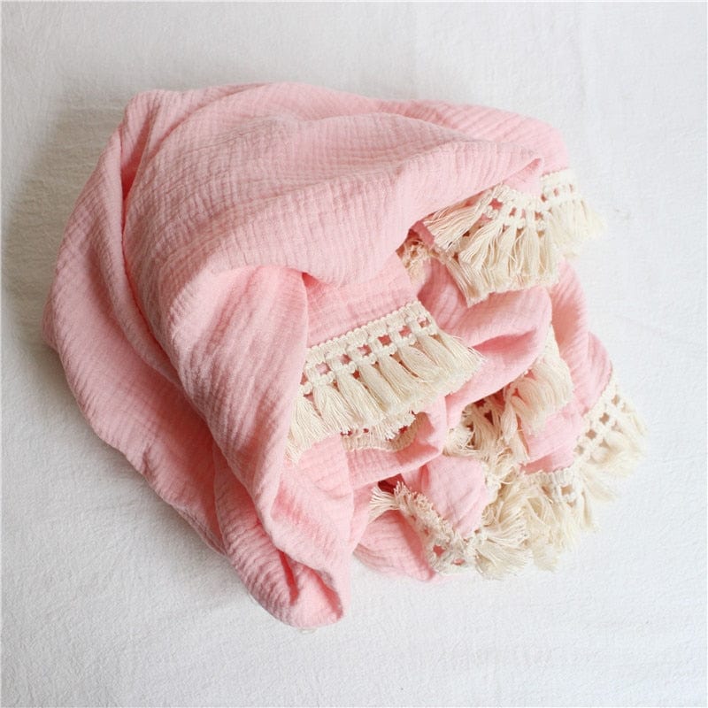 Muslin Cotton Baby Blanket Fringe 2 Layer Newborn Tassel Blankets Swaddle Warp Bed Baby Photography Props Newborn Bath Towel