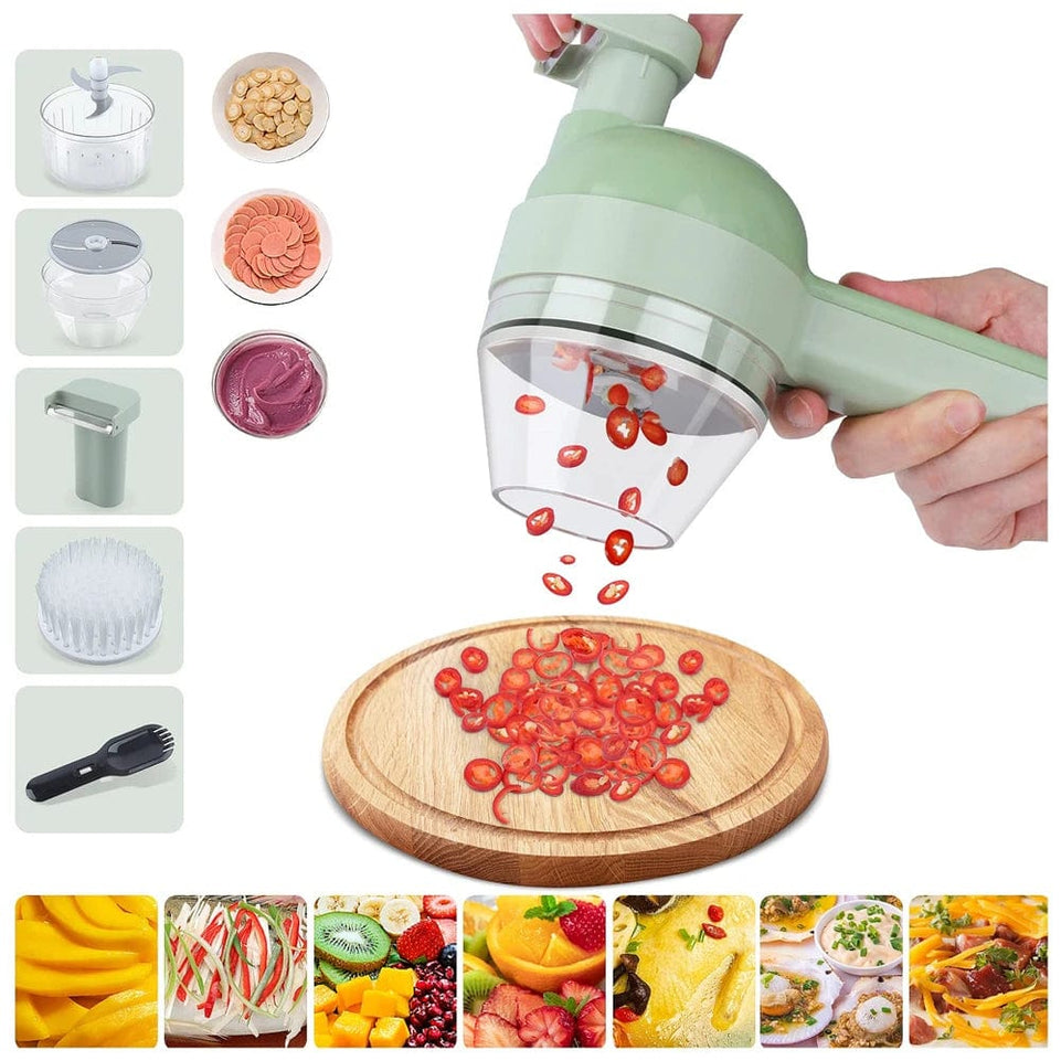 Multifunctional 4 In1 Electric Vegetable Cutter Slicer Garlic Mud Masher Garlic Chopper Cutting Pressing Mixer Food Slice