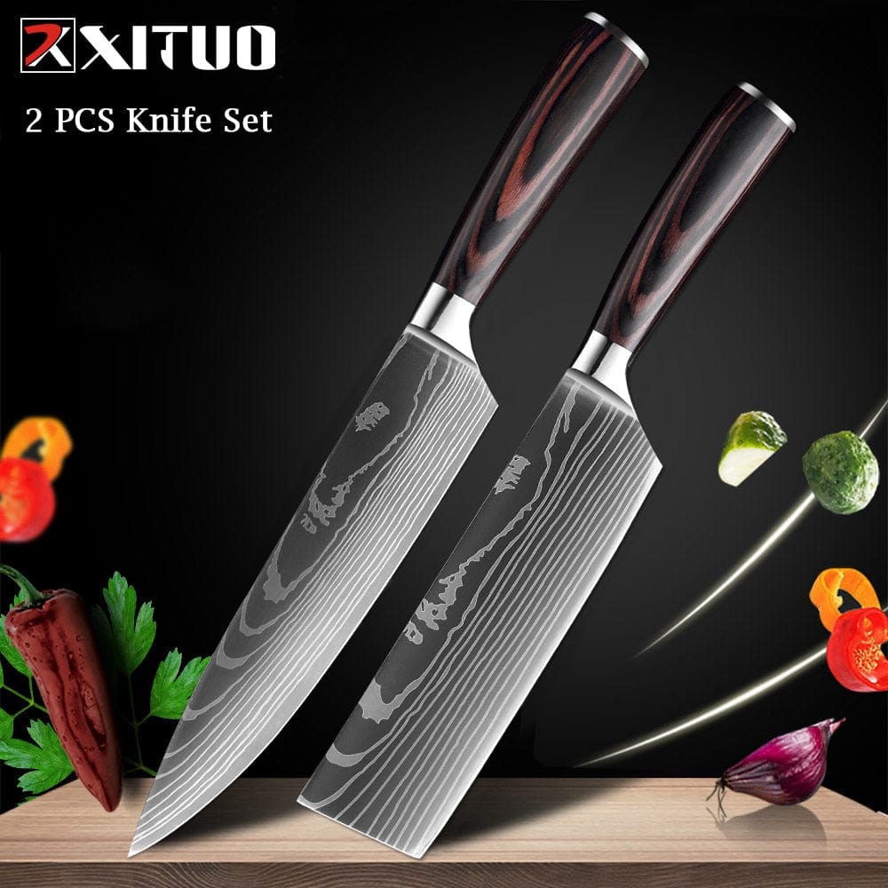 XITUO Chef knife 1-10 Pcs Set Kitchen Knives Laser Damascus Pattern Sharp Japanese Santoku Knife Cleaver Slicing Utility Knife - Wowza