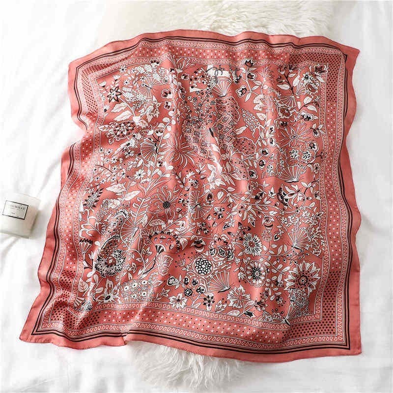 Female Silk Neck Scarf Letter D Print Square Hair Scarves Foulard Head Band Shawls And Wraps Neckerchief Bandana 70*70cm