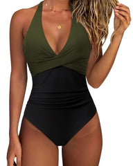 One Piece Swimsuit Women Tummy Control One Piece Swimsuits High Waisted Sexy Halter Bathing Suits XL Push Up Swimwear Women 2023