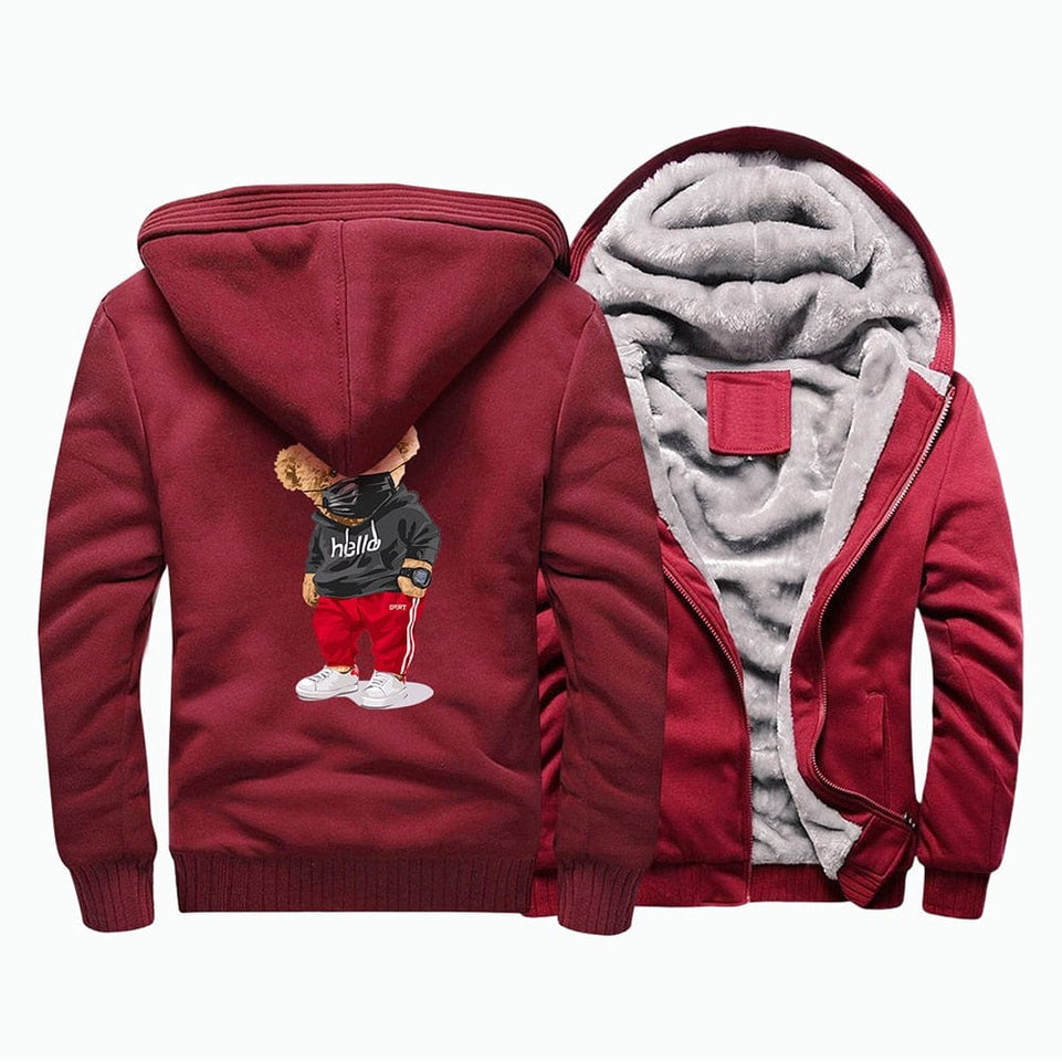 Thick Mens Hoodies Fashion Teddy Bear Printing Male Jacket Hip Hop Brand Outwear Hot Sale Camouflage Sleeve Men's Jacket Casual