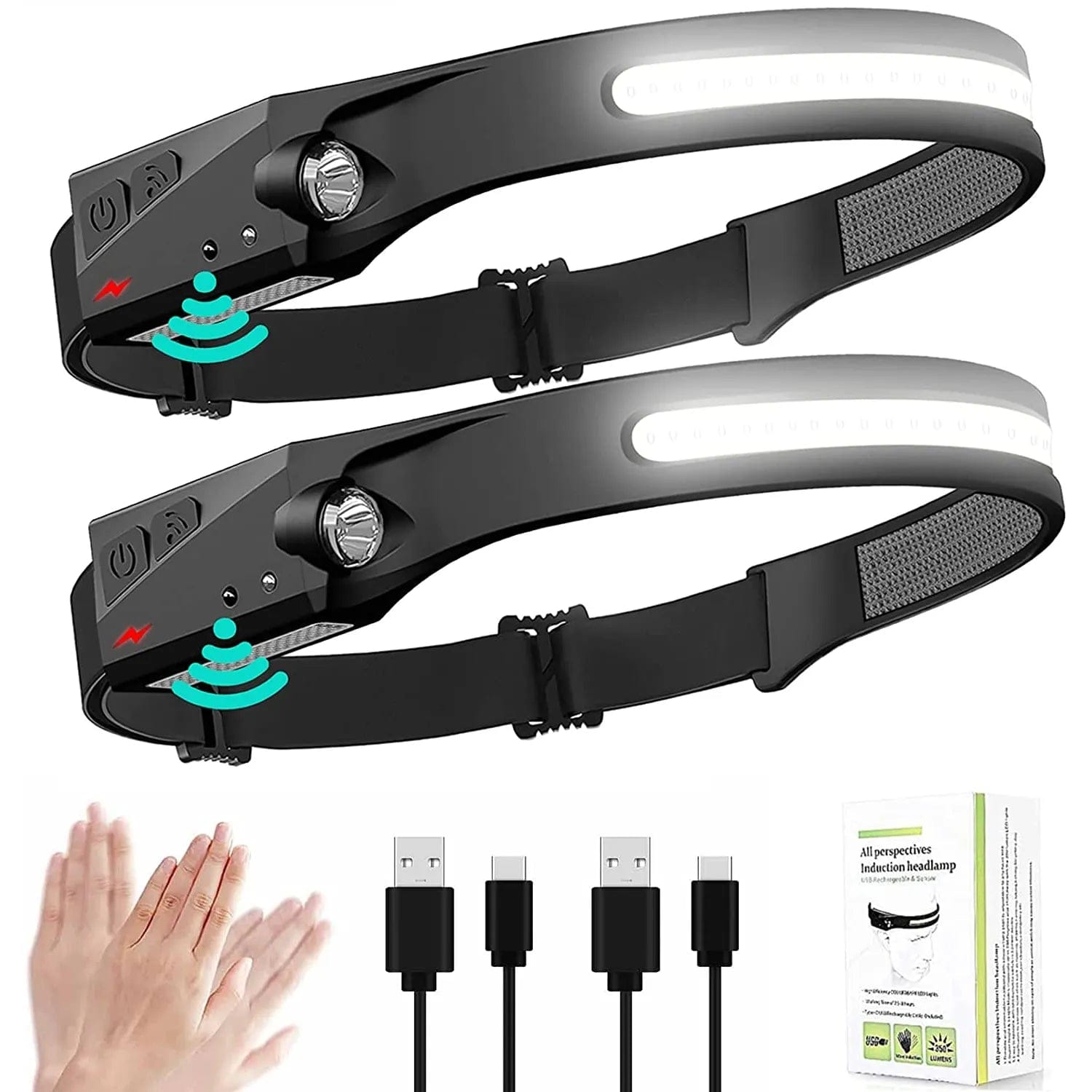 LED Headlamp Sensor Headlight With Built-in Battery Head Flashlight US ...