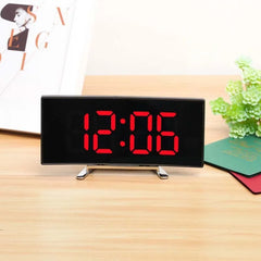 Curved Screen Digital Alarm Clock Temperature Date 2 Levels Brightness Adjustment Snooze Table Clock 12/24H Night Mode LED Clock