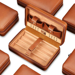 GALINER Charuto Cedar Wood Cigar Humidor Box Travel Leather Cigar Case Storage 4 Cigars Box Humidor Humidifier For Sigar