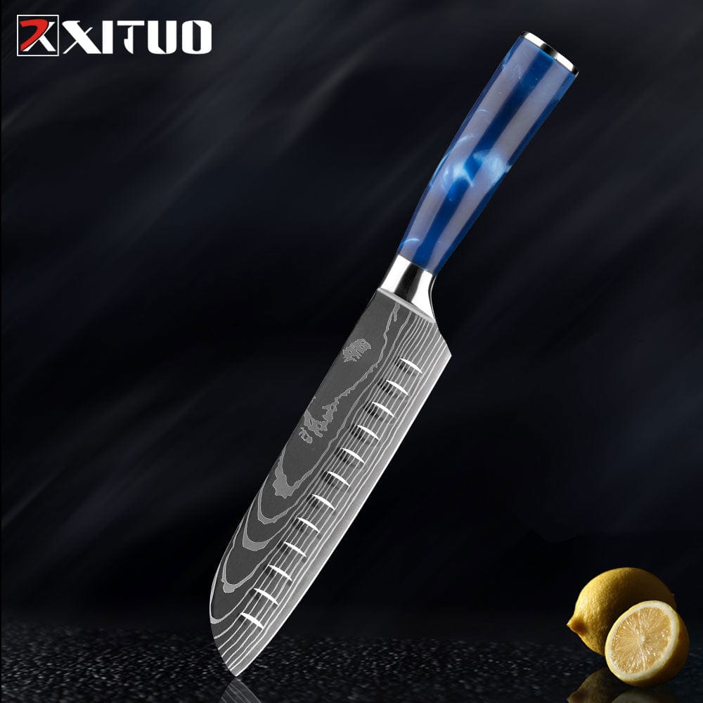 XITUO Kitchen Knife Set Japanese Chef Knives 7CR17 Stainless Steel Damascus Laser Slicing Santoku Cleaver 1-10pc Kitchen Knifes - Wowza