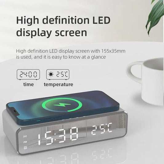 Wireless Charger Time Alarm Clock LED Digital Thermometer Earphone Phone Chargers Fast Charging Dock Station for iPhone Samsung