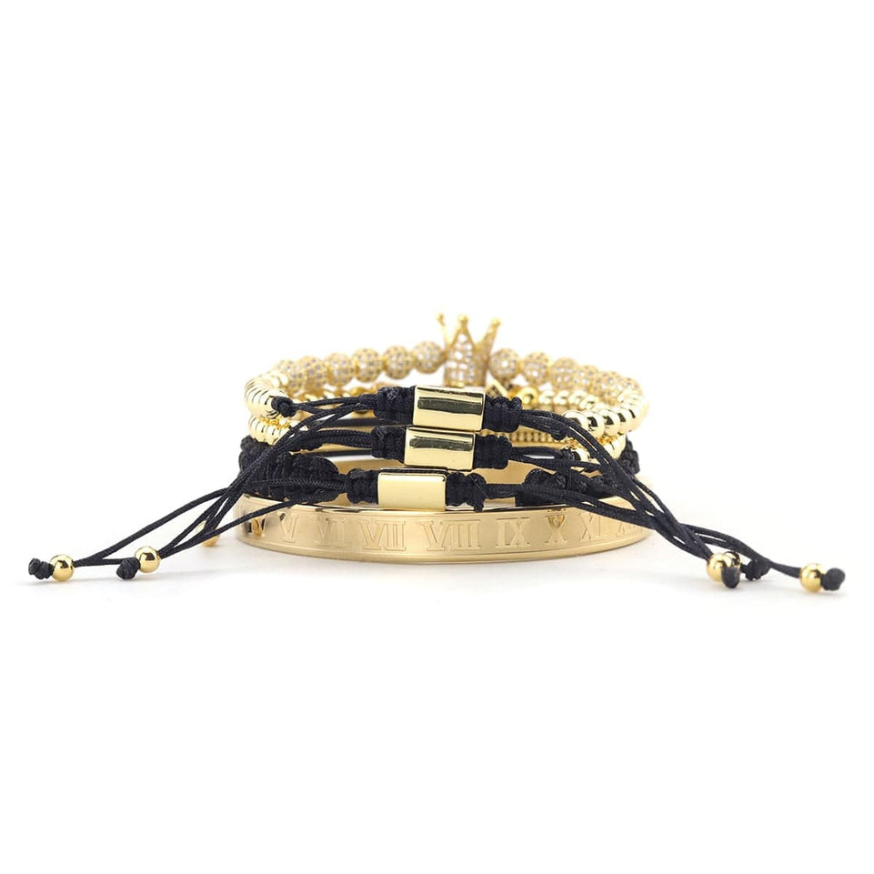 4pcs/set Luxury Stainless Steel Beads Royal King Crown Men Bracelet CZ Roman Bracelets & Bangles Keep Color Rock Punk Jewellery