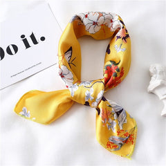 Women Small Satin Silk Scarf Square Print Wrap Foulard Femme Handkerchief Bandana Neck Hair Skinny Tie Scarves Shawls