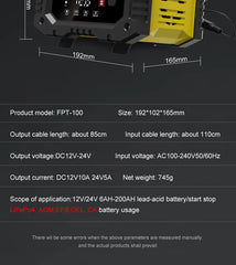 Battery Charger 12V/24V Smart Charger Lithium AGM GEL Lead-Acid LiFePO4 Battery Chargers