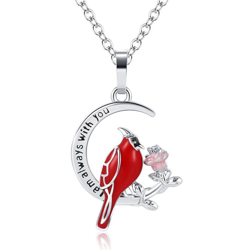 1pc Cardinal Parrot Moon Necklace Red Bird Cardinals Appear When Angels Are Near Glass Pendant Memory of Someone Gift Jewelry