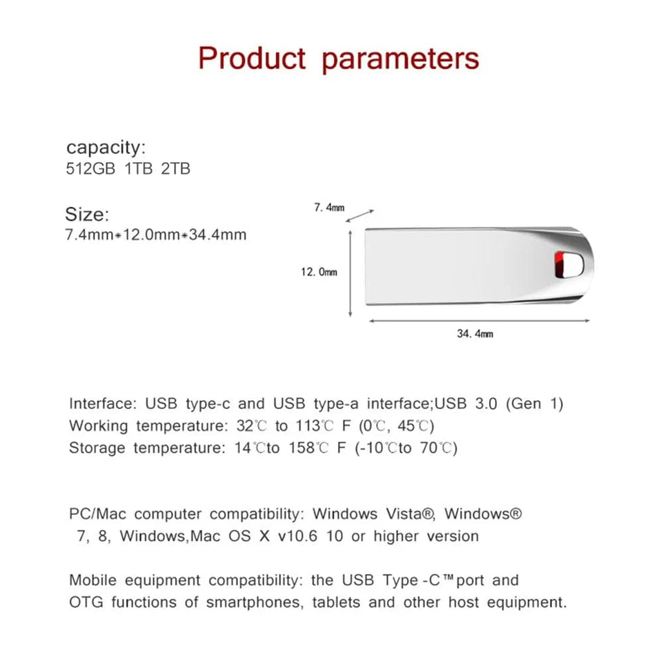 Metal Usb 3.0 Pen Drive 2TB Cle Usb Flash Drives 1TB High Speed Pendrive 512GB Portable SSD Memoria Usb Flash Disk Free Shipping