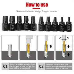 10 Broken Screw Extractor Drill Bit Alloy Steel Damaged Nut Extractor Bolt Screw Remover Hexagonal Dismantling Extension Tool