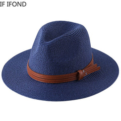 56-58-59-60CM New Natural Panama Soft Shaped Straw Hat Summer Women/Men Wide Brim Beach Sun Cap UV Protection Fedora Hat