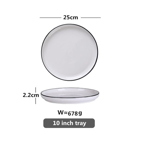 White With Black Edge Dinner Plate Ceramic Kitchen Tray Food Dishes Rice Salad Noodles Bowl Soup Kitchen Cook Tool 1pcs Sale - Wowza