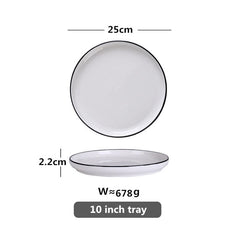 White With Black Edge Dinner Plate Ceramic Kitchen Tray Food Dishes Rice Salad Noodles Bowl Soup Kitchen Cook Tool 1pcs Sale - Wowza