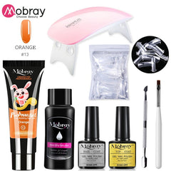 Mobray Poy UV Gel With UV LED Lamp Manicure Set Poly Nail Gel Polish Kit Nail Art Tools For Manicure Need Base Top Coat Nail Kit