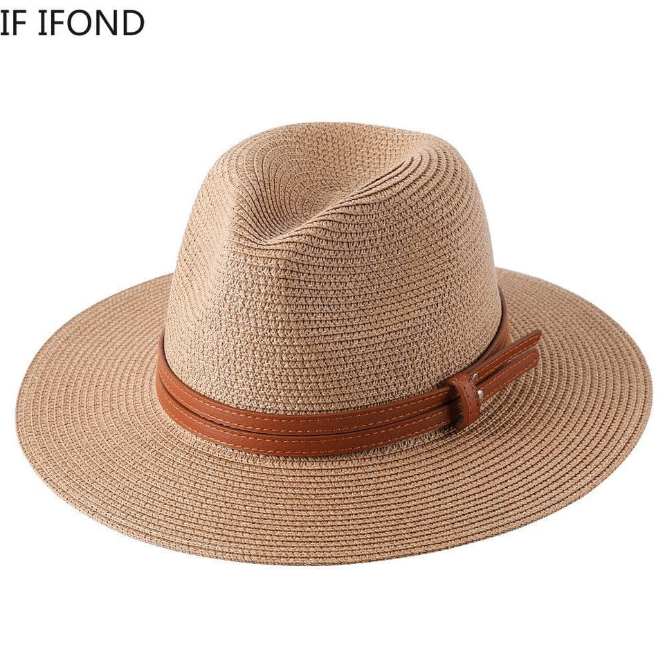 56-58-59-60CM New Natural Panama Soft Shaped Straw Hat Summer Women/Men Wide Brim Beach Sun Cap UV Protection Fedora Hat