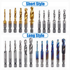 Tap Drill Bit Set Hex Shank Titanium Plated HSS Screw Thread Bit Screw Machine Compound Tap M3 M4 M5 M6 M8 M10 Hand Tools