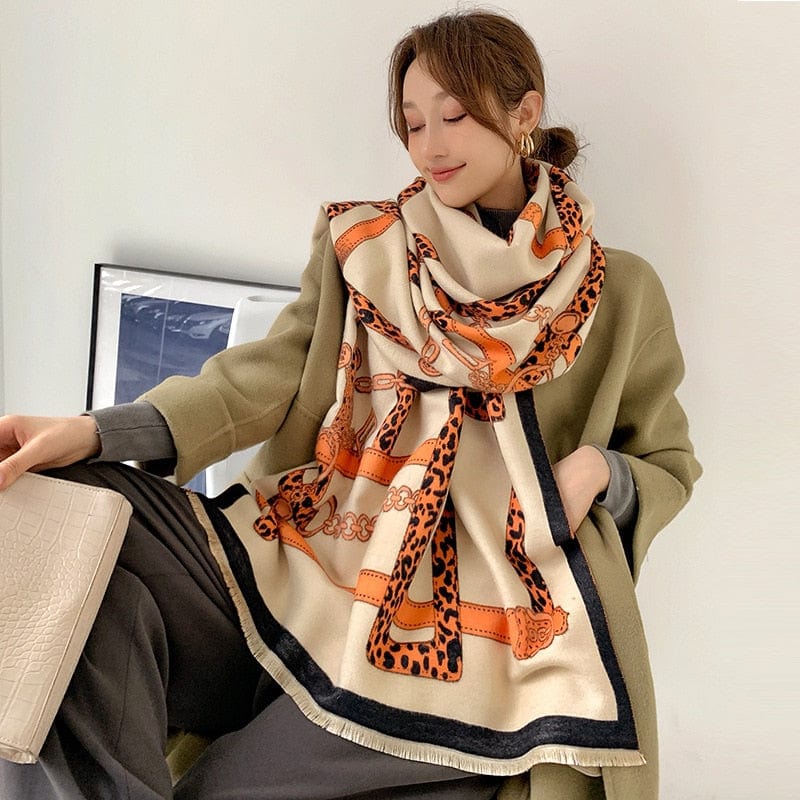 Luxury Horse Print Scarf Women Cashmere Winter Warm Scarves Brand Pashmina Shawls Lady Wraps Bufanda Thick Bandana