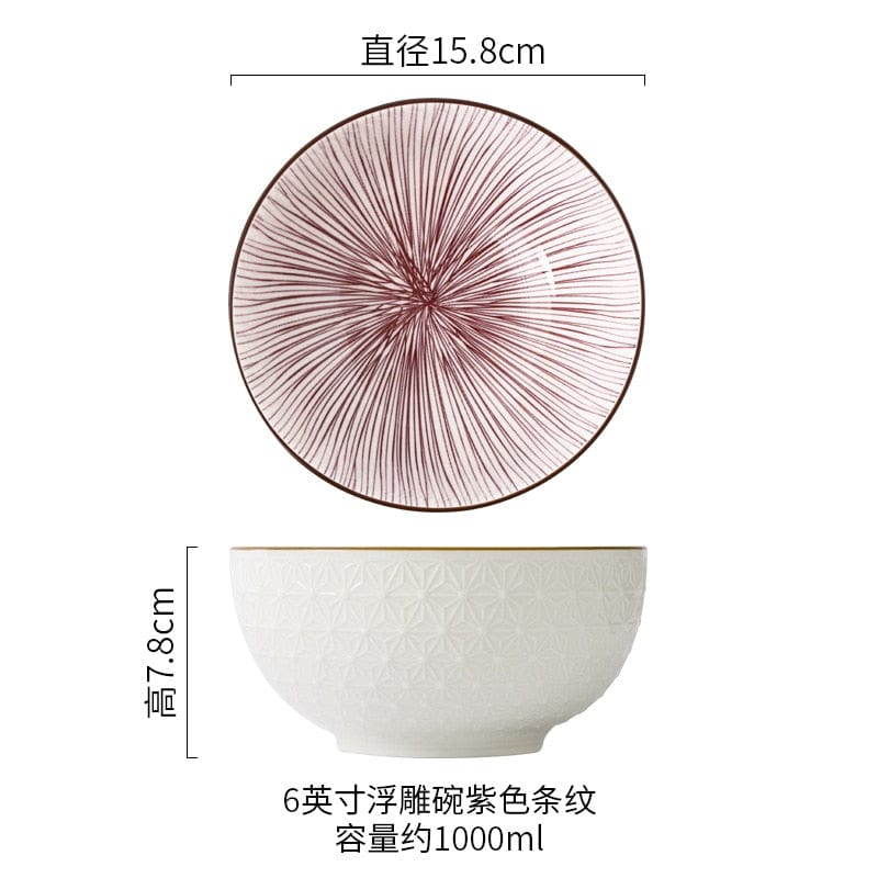 Nordic Style 6-inch Soup Bowl Underglaze Ceramic Tableware Household Instant Noodle Restaurant Simple Creative Embossed Ramen - Wowza