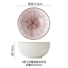 Nordic Style 6-inch Soup Bowl Underglaze Ceramic Tableware Household Instant Noodle Restaurant Simple Creative Embossed Ramen - Wowza