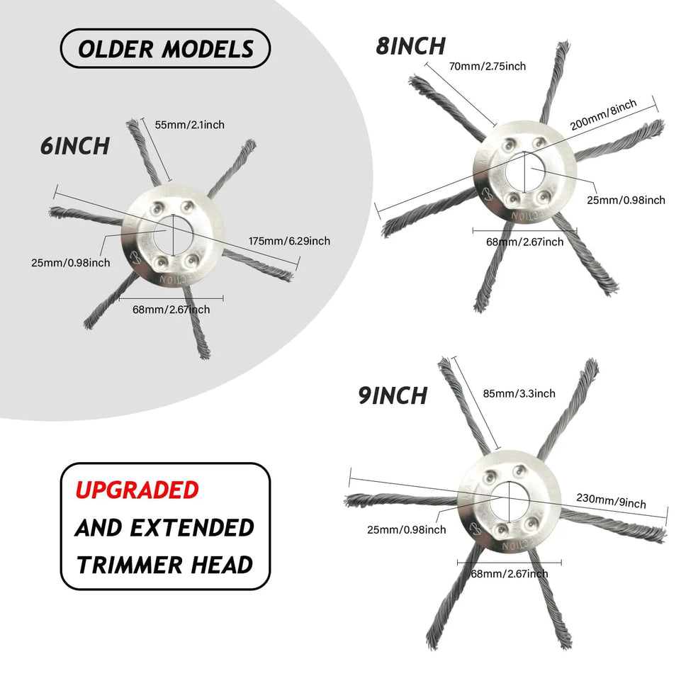 Brushcutter Head 20/23cm Steel Wire Wheel Head Upgraded Grass Trimmer Head Universal Weed Brush Removal Moss Rust Fit Gasoline Brushcutter