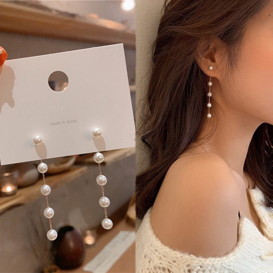 Korean Vintage Glossy Arc Bar Long Tassel Drop Earrings for Women Gold Color Geometric Fashion Jewelry Luxury Hanging Pendientes