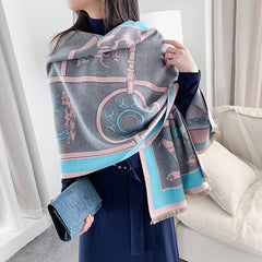 Luxury Horse Print Scarf Women Cashmere Winter Warm Scarves Brand Pashmina Shawls Lady Wraps Bufanda Thick Bandana