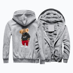 Thick Mens Hoodies Fashion Teddy Bear Printing Male Jacket Hip Hop Brand Outwear Hot Sale Camouflage Sleeve Men's Jacket Casual