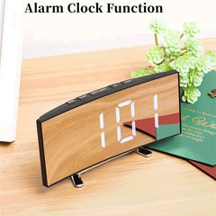 Curved Screen Digital Alarm Clock Temperature Date 2 Levels Brightness Adjustment Snooze Table Clock 12/24H Night Mode LED Clock