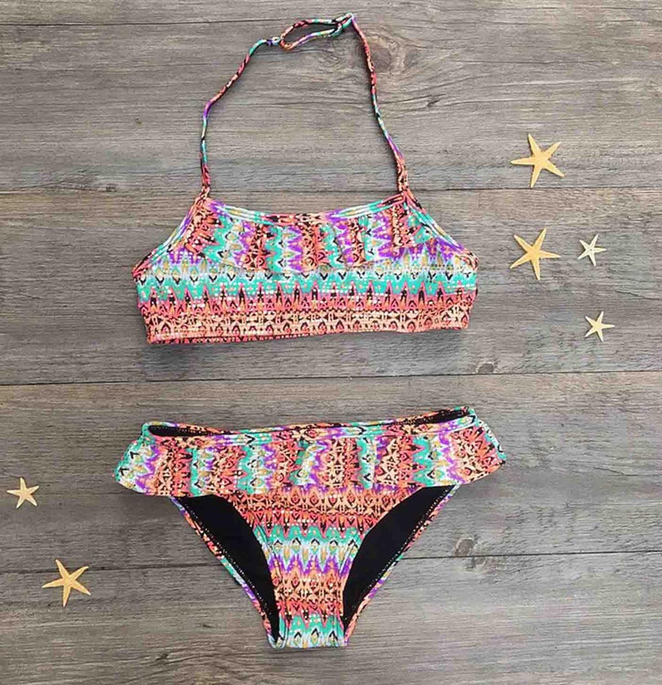 Girls Swim Two-piece Suits Bikinis Print With Flower Girl Bikini Set Swimsuit Children Swimwear Kids Bathing Suit Girl Beachwear