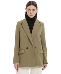 Autumn and spring women's blazer jacket casual solid color double-breasted pocket decorative coat