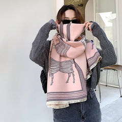 Luxury Winter Cashmere Scarf Women 2023 Design Warm Pashmina Blanket Horse Scarves Female Shawl Wraps Thick Foulard Bufanda