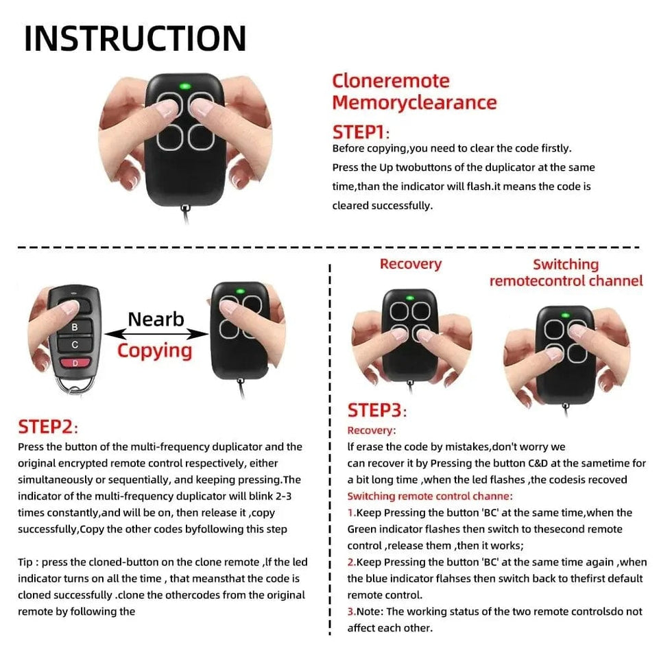 Garage Door Remote Control Duplicator 286MHz-868MHz Multi-Frequency Code Grabber Clone Gate Key Fob Command Hand Transmitter